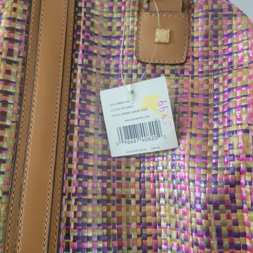 Liz Claiborne New York Handbag Satchel Woven Multicolor Metallic Tan NWT - Picture 6 of 11